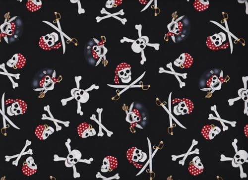 FlashPhoenix Quality Sewing Fabric – Pirate Skulls, Crossbones, Swords