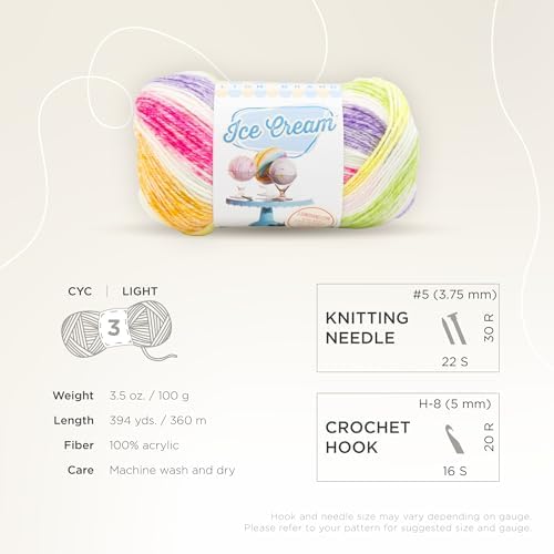Lion Brand Yarn, Ice Cream Crochet Yarn, Passion Fruit, Multicolor