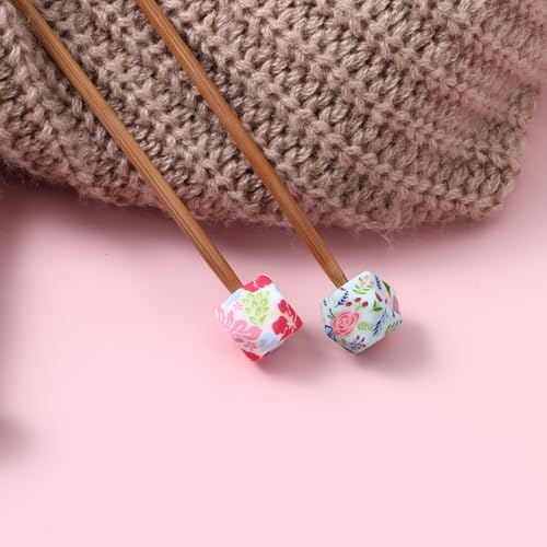 Tucnoeu 10 Pcs Hexagon Print Knitting Needle Stoppers, Print Knitting