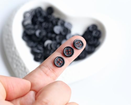 150pcs 9mm (0.36 inch) Mini Size Black Buttons for Sewing 4 Holes
