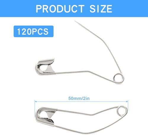 2 Inch Curved Safety Pins, 120Pcs