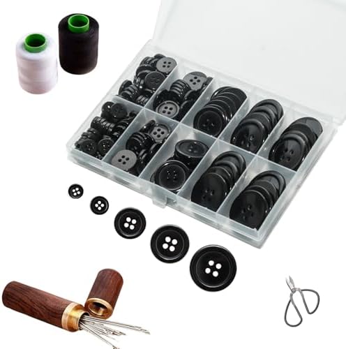 Lilaly 160 pcs Black Buttons for Crafts, 5 Sizes Mixed Round Sewing