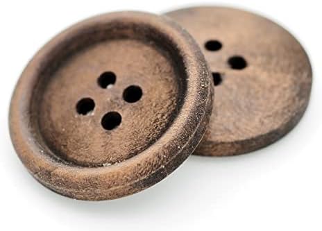 CRAFTMEMORE Wood Buttons 4 Holes Round Wooden Button for Garment