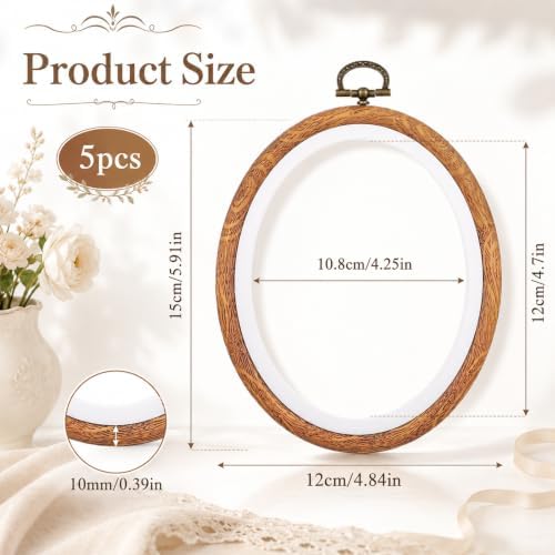 5 Pcs Oval Embroidery Hoops 4.8 x 5.9 Inch, Imitated Wood Display