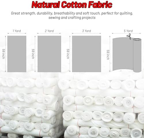 Muslin White Cotton Fabric for Sewing 59 Inch Wide Natural 100% Cotton