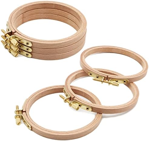 ZOCONE 6 PCS Beech Wood Embroidery Hoops, Wood Circle Hoop Ring Cross