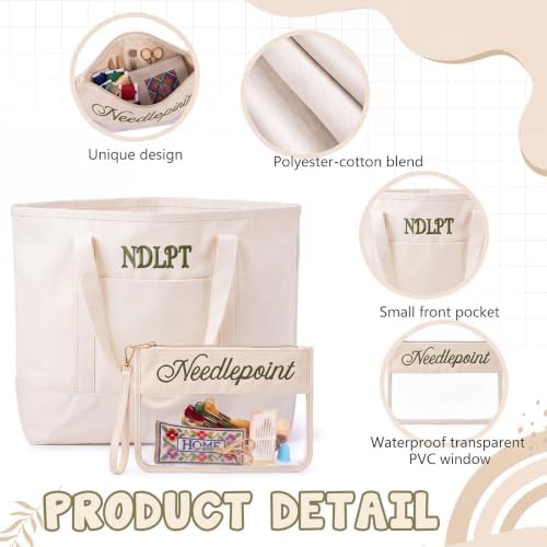 Shinylin 2 Pcs Needlepoint Project Bag, Embroidery Pouch, Beige