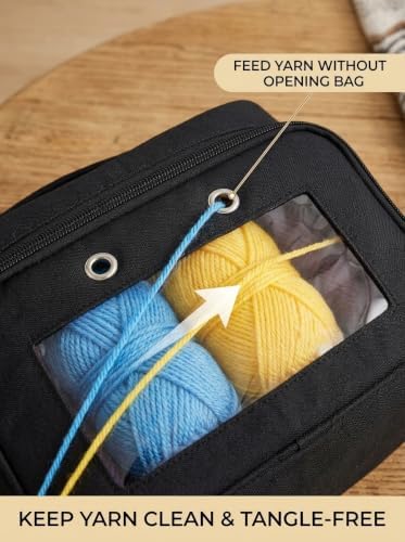 Large Canvas Knitting Bag Yarn Storage Organizer with Holes (Black)