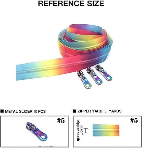 Goyunwell #5 Rainbow Nylon Zippers by the Yard 5 Yards & 10pcs Zipper