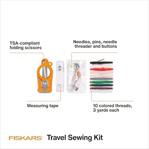 Fiskars 27-Piece Travel Sewing Kit, 39" Measuring Tape, Orange