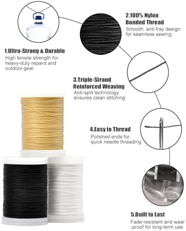Heavy Duty Upholstery Thread,3 Spools Durable Bonded Nylon Thread
