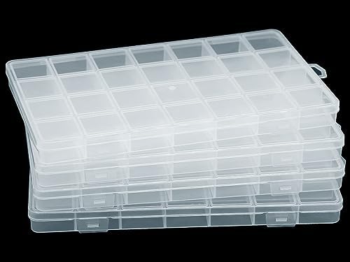 4Pack 28-Grid Clear Storage Boxes with Fixed Dividers for Beads