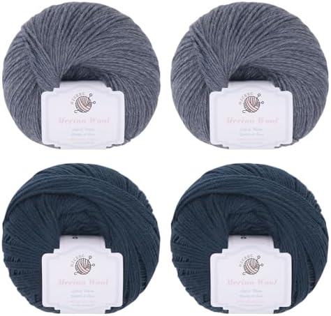 NICEEC 4 Skeins Soft Merino Wool Yarn- Blue Series