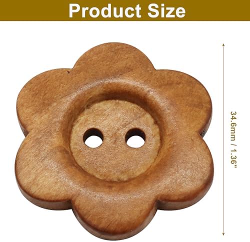 Flower Shape Wooden Buttons, Coffee Brown, 20Pcs