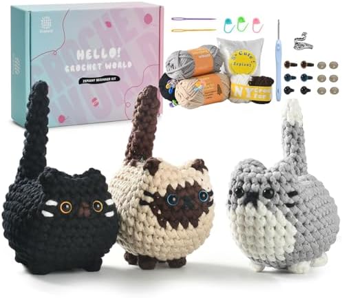Zepiany Crochet Kit for Beginners Crochet Cat Beginner Crochet Kit for Adults Amigurumi Crochet Animals Cat Crafts Hobby Crochet Kits Easy - Field & Needlecraft