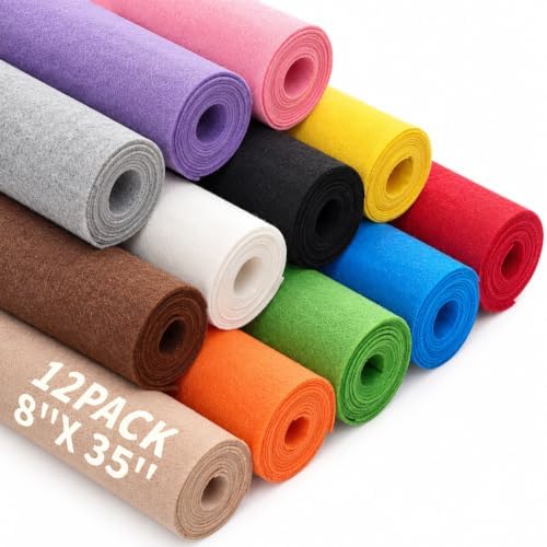 12 Rolls 8"x35" Large Stiff Felt Sheets, 1mm Felt Fabric Sheet for