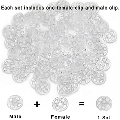Betoplin 100 Sets Plastic Snaps Buttons, Clear Sew on Snaps Fasteners
