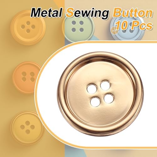 HARFINGTON 10pcs Metal Sewing Button, 25mm 4-Hole Round Suit Shirts