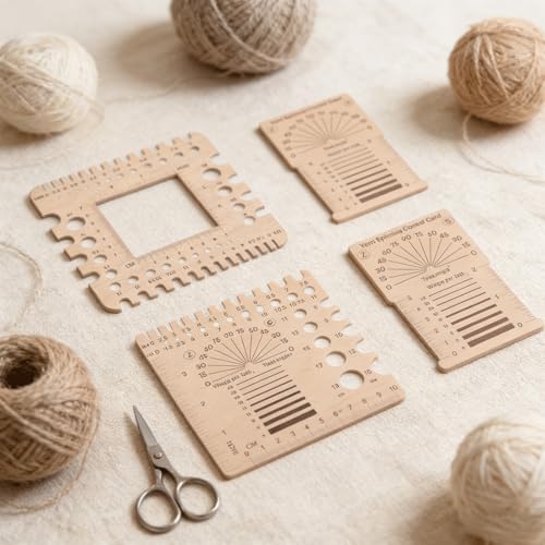 4PCS Wooden Knitting Gauge Tools, Stitch Counter Spinner Yarn Measure