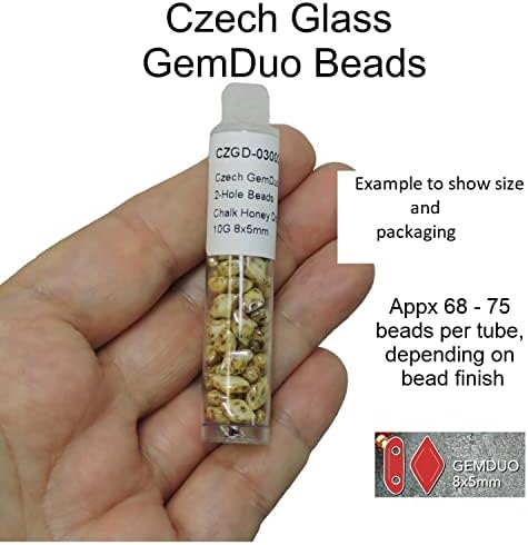Czech Glass GemDuo Beads, 2-Hole Diamond Shaped Beads 5x8mm, 10 Grams