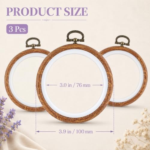 3 Pcs 4 Inch Wooden Embroidery Hoops Round Cross Stitch Hoop