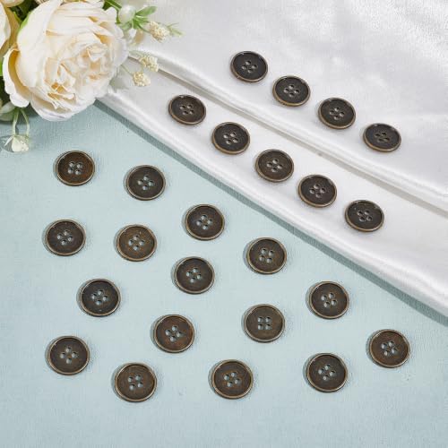 60Pcs Antique Brass Sew on Metal Buttons, 20 x 20 mm Round Retro