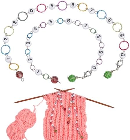 NBEADS 2 Pcs Glass Number Beads Knitting Row Counter Chains, Link