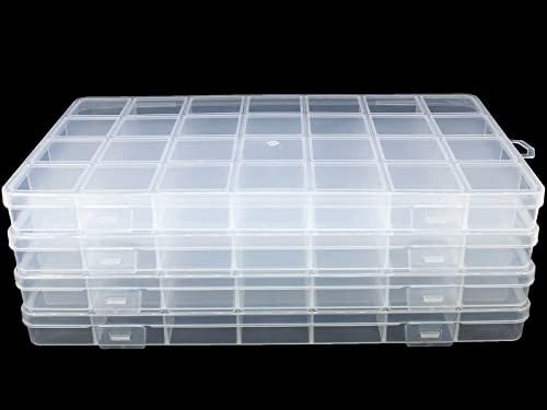 4Pack 28-Grid Clear Storage Boxes with Fixed Dividers for Beads
