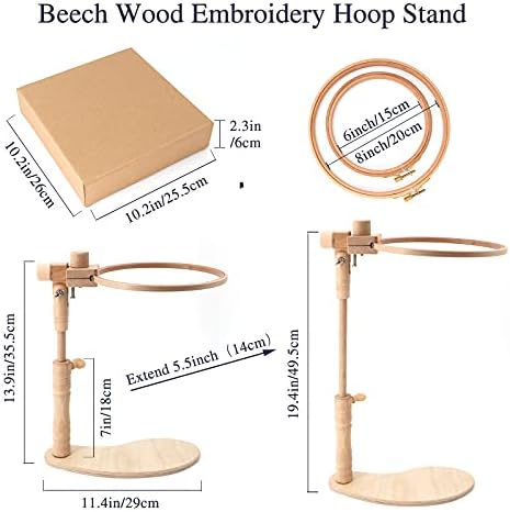 ZOCONE Beech Wood Embroidery Hoop Stand with 2 Pcs 6'' 8'' Embroidery