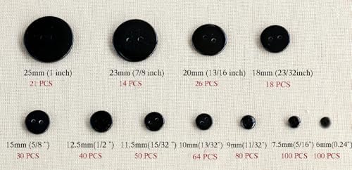 543pcs 2 Holes Resin Black Buttons 11 Sizes Assorted (6mm-25mm) 2