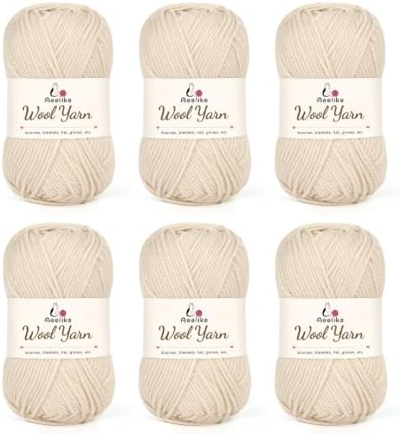 Aeelike Wool Blend Yarn for Knitting & Crochet, #4 Medium Weight