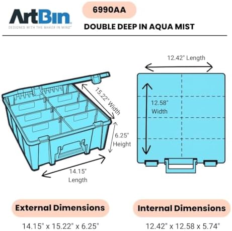 ArtBin Super Satchel Double Deep, 8-Compartment Craft Box, Aqua Mist