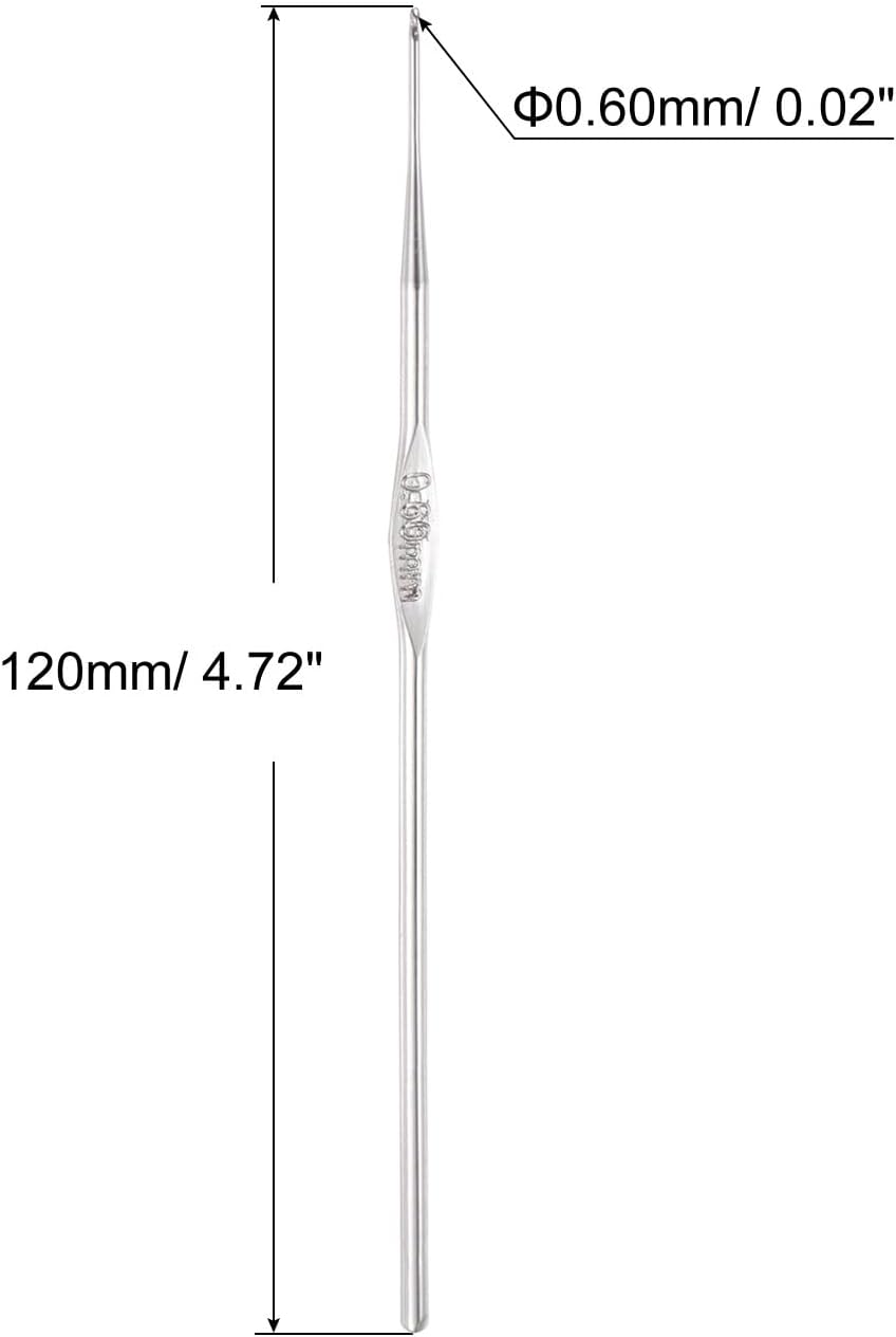 uxcell 20Pcs Crochet Hook Stainless Steel 0.6mm Metal Knitting Needles