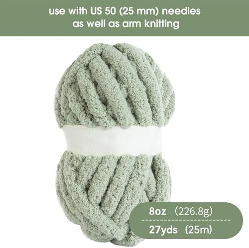 Hombys Sage Green Chunky Chenille Yarn for Crocheting and Knitting