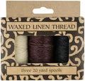 Lineco Waxed Linen Thread, 20 Yards, 3 Spools-Natural, Black, Brown