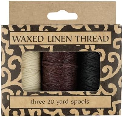 Lineco Waxed Linen Thread, 20 Yards, 3 Spools-Natural, Black, Brown