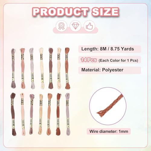 PATIKIL 14 Skeins Embroidery Floss Polyester Multicolored Beige Brown