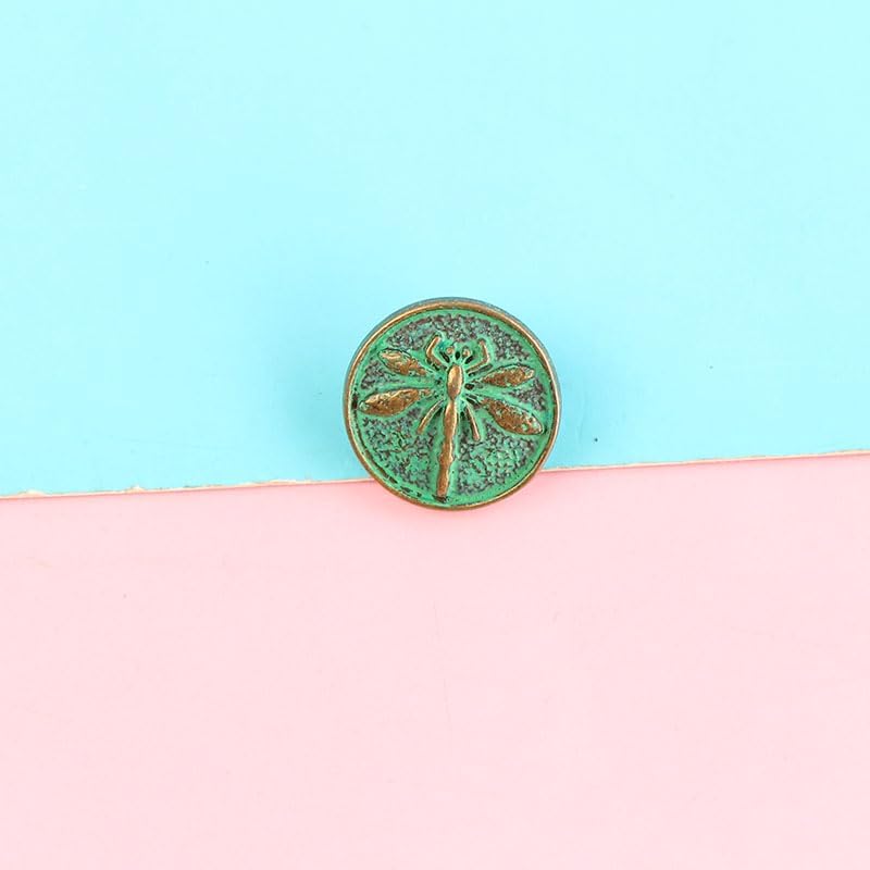 30Pcs Vintage‐Finish Metal Buttons,17.5mm Green Patina Floral‐Engraved