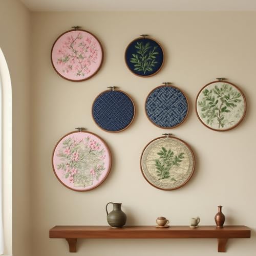 4 Inch Embroidery Hoops, Autuwintor 6Pcs Imitated Wood Display Frame