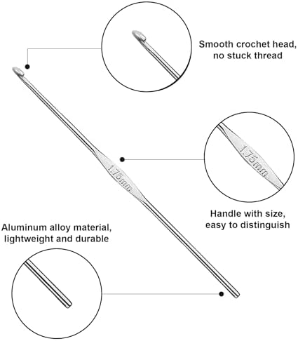Skweawert 6Pcs 1.75mm Stainless Steel Crochet Hook