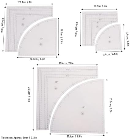 3-Pack Quilting Templates, 10 8 6in Acrylic Rulers for Cutting