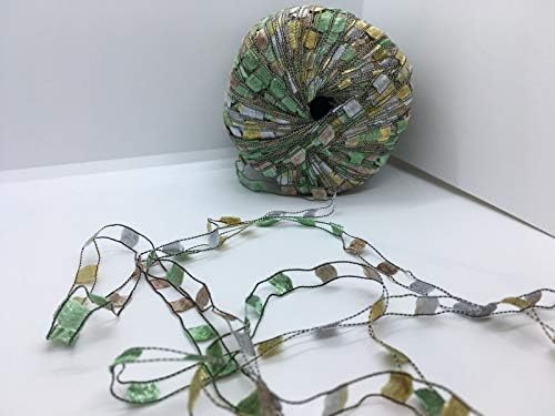 Berlini Ladder Ribbon Maxi Yarn #136 Kelp - Green, Tan, Silver, Gold