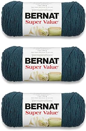 Bernat Super Value Yarn for Crocheting Soft, Teal Heather, 3-Pack