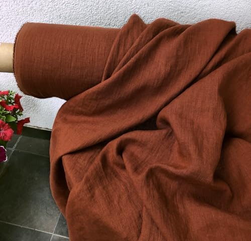 Hazelnut Brown Natural Linen Fabric by the Yard for Sewing, 185GSM
