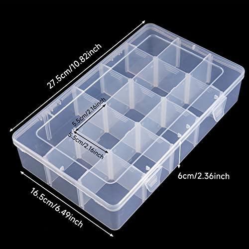 BTremary 15 Grids Clear Plastic Storage Box with Compartment, Craft