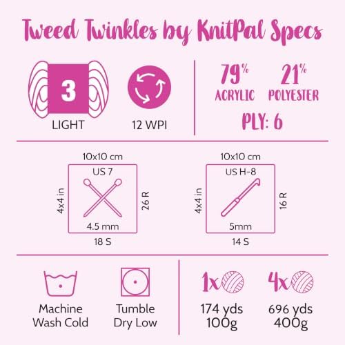 Tweed Twinkles Soft Baby Yarn DK Acrylic, 4-Pack (696Yds/400G), Pale
