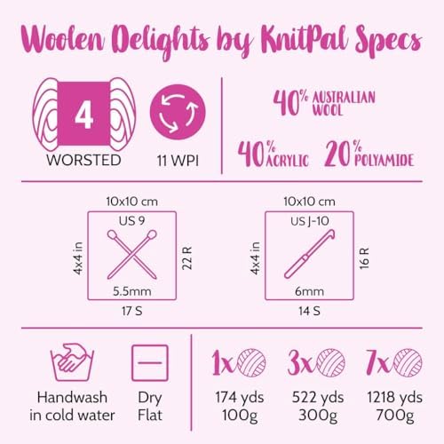 Woolen Delights #4 Soft Wool Yarn, 7-Pack (1218Yds/700G), Blue Pack