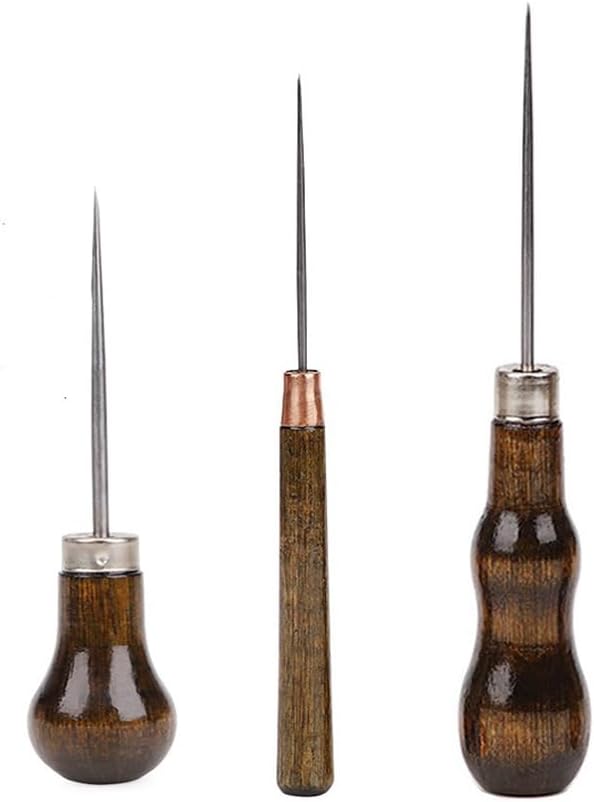 UtySty 3 Pack Scratch Awl Tool with Wooden Handle Gourd Shape Pin