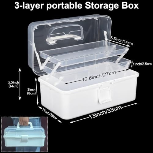 DUOFIRE 13in 3-Layer Craft Organizers Storage Sewing Box with Handle