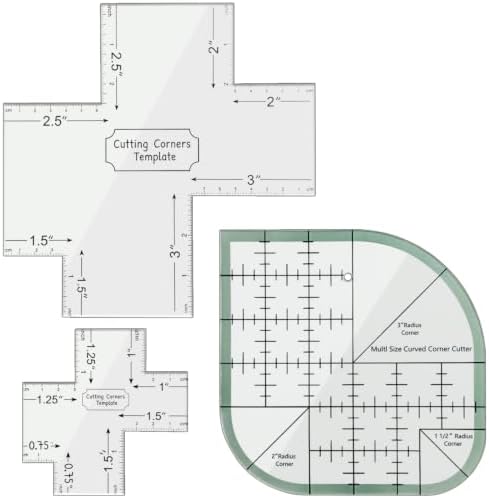 3 PCS Clear Acrylic Sewing Templates Box & Radius Corner Quilting